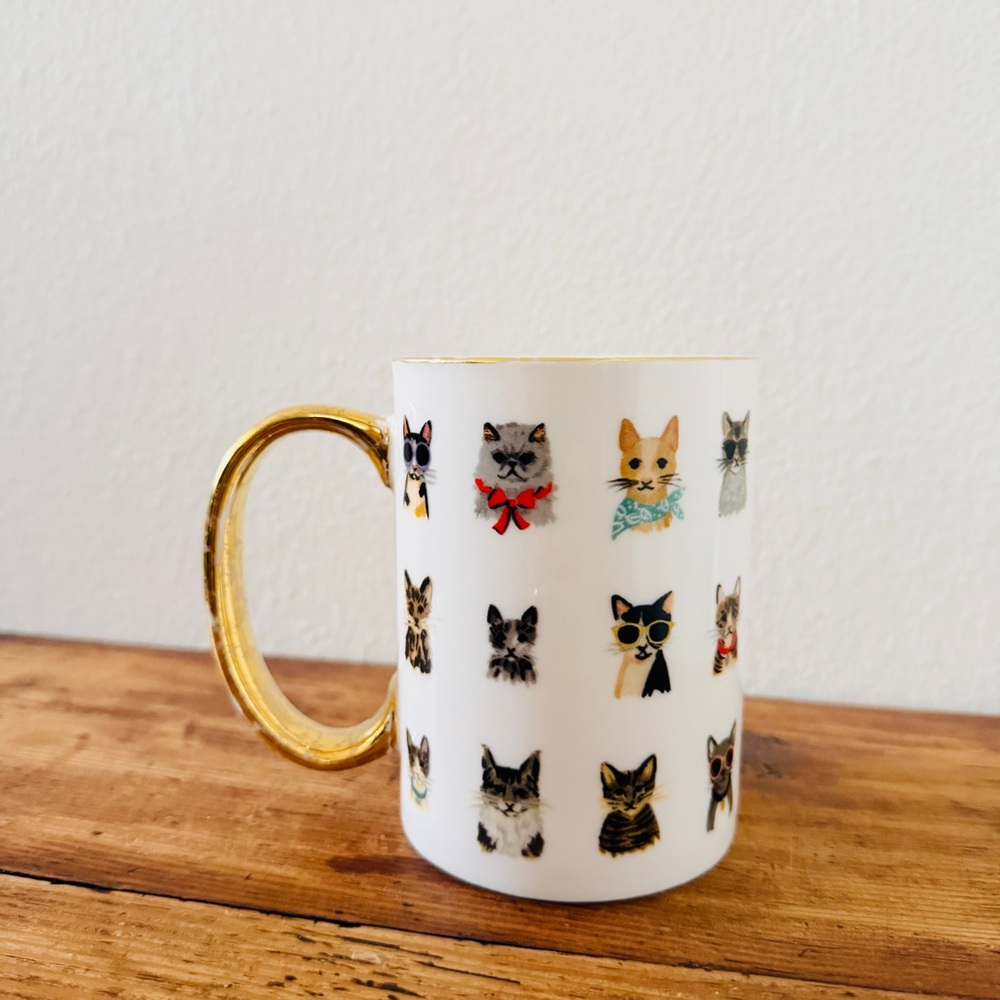 Rifle Paper x Anthropologie Cool Cats Mug - White Gold